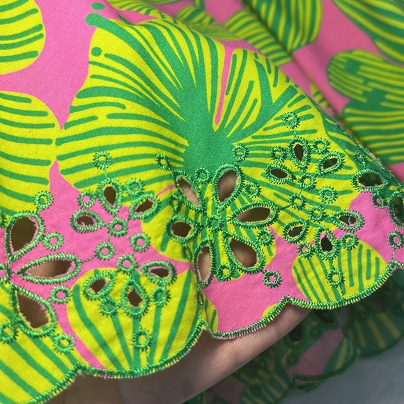 LILLY PULITZER Ingrid Vtg White Label Floral Pleated Skirt Eyelet Hem Size 8 - Picture 4 of 11